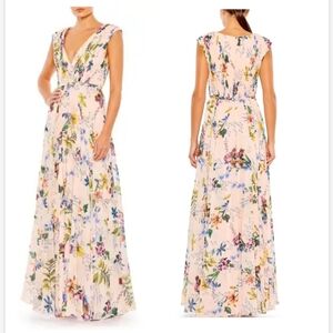 MAC DUGGAL 55829 Pleated Pink Floral Cap Sleeve A-line Gown Dress Size 22 NWOT